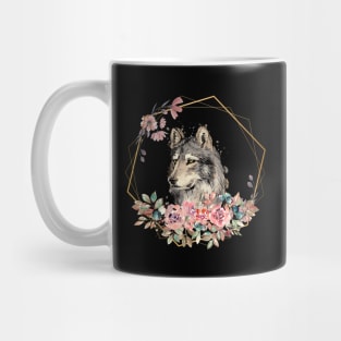 Wolf Face Floral Look Mug